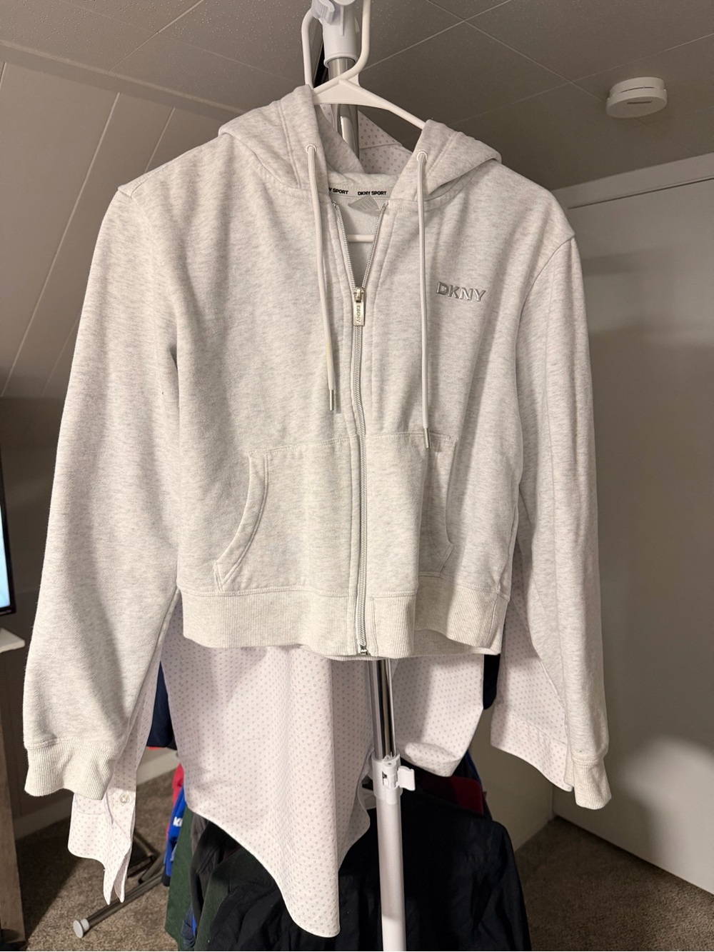 Dkny Light Gray Zip-Up Hooded Sweatshirt